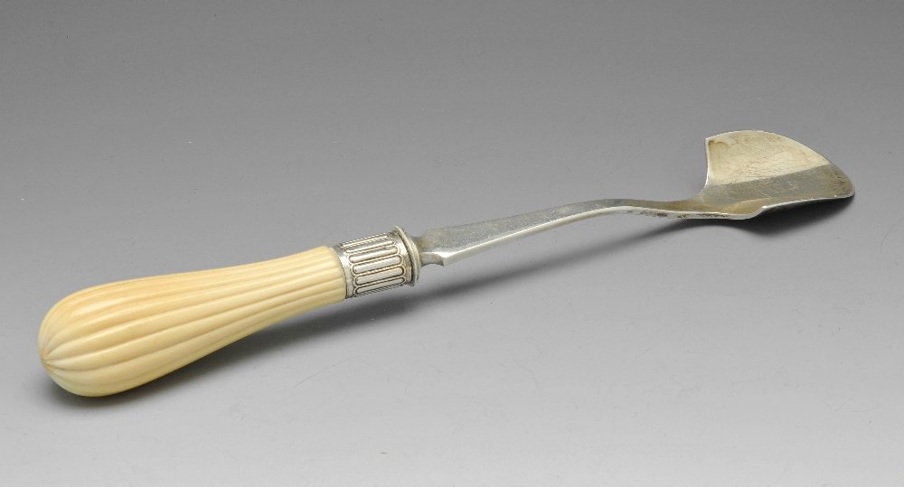 A Victorian silver and ivory stilton scoop. (1 of 4)