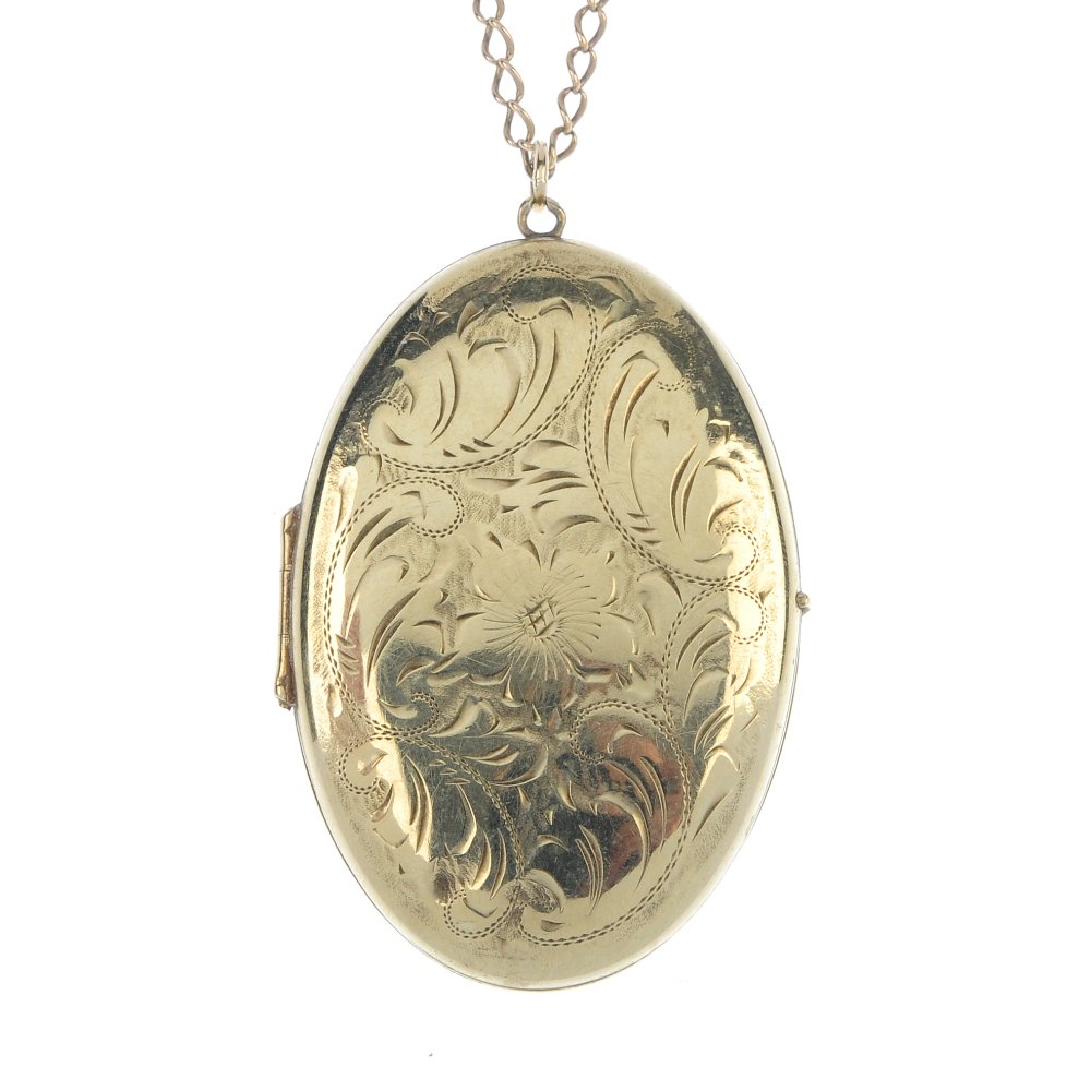 A selection of mostly 9ct gold items.: A selection of mostly 9ct gold items. To include two curb-link bracelets, a bangle, a floral engraved locket, seven rings, a single cufflink and various chains and pendants. Total weight (excluding th