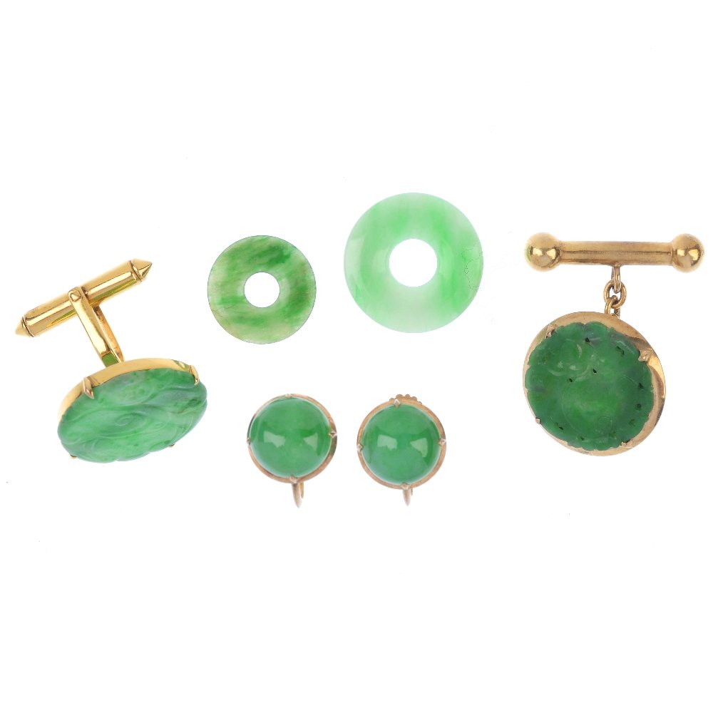 Two single cufflinks, a pair of earrings and two loose (1 of 2)
