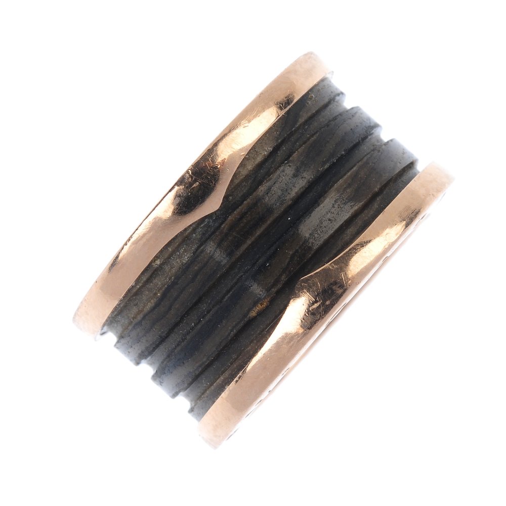 BULGARI - an 18ct gold brown marble 'B.Zero1' ring. (1 of 3)