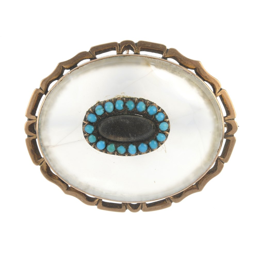 A turquoise and chalcedony sentimental brooch. (1 of 2)