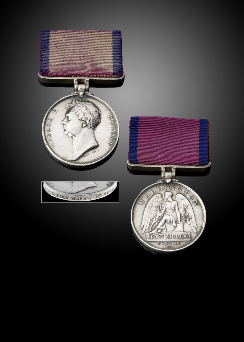 Waterloo medal, renamed to Cornet The Hon. John Massy. (1 of 4)