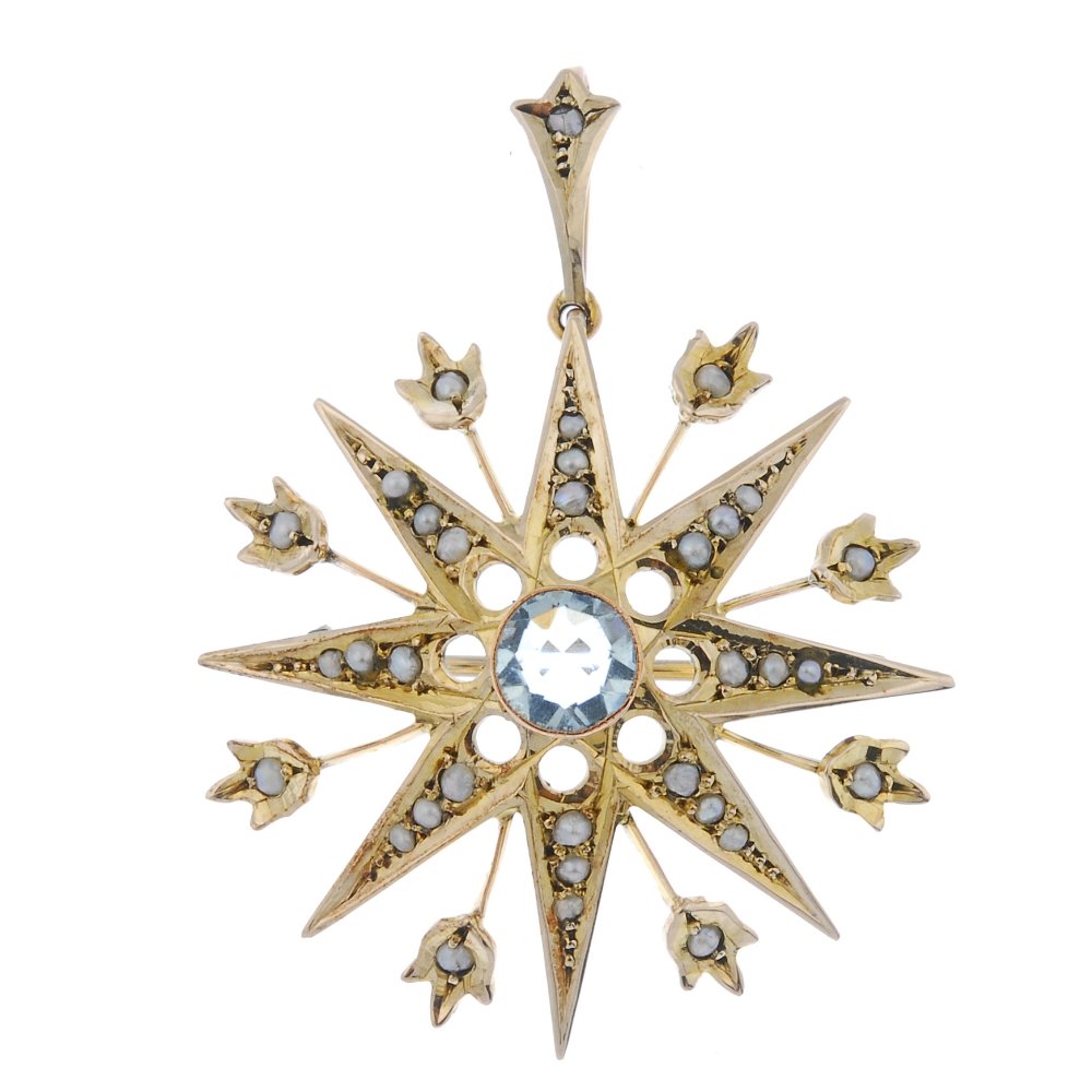 A topaz and split pearl star brooch. (1 of 2)