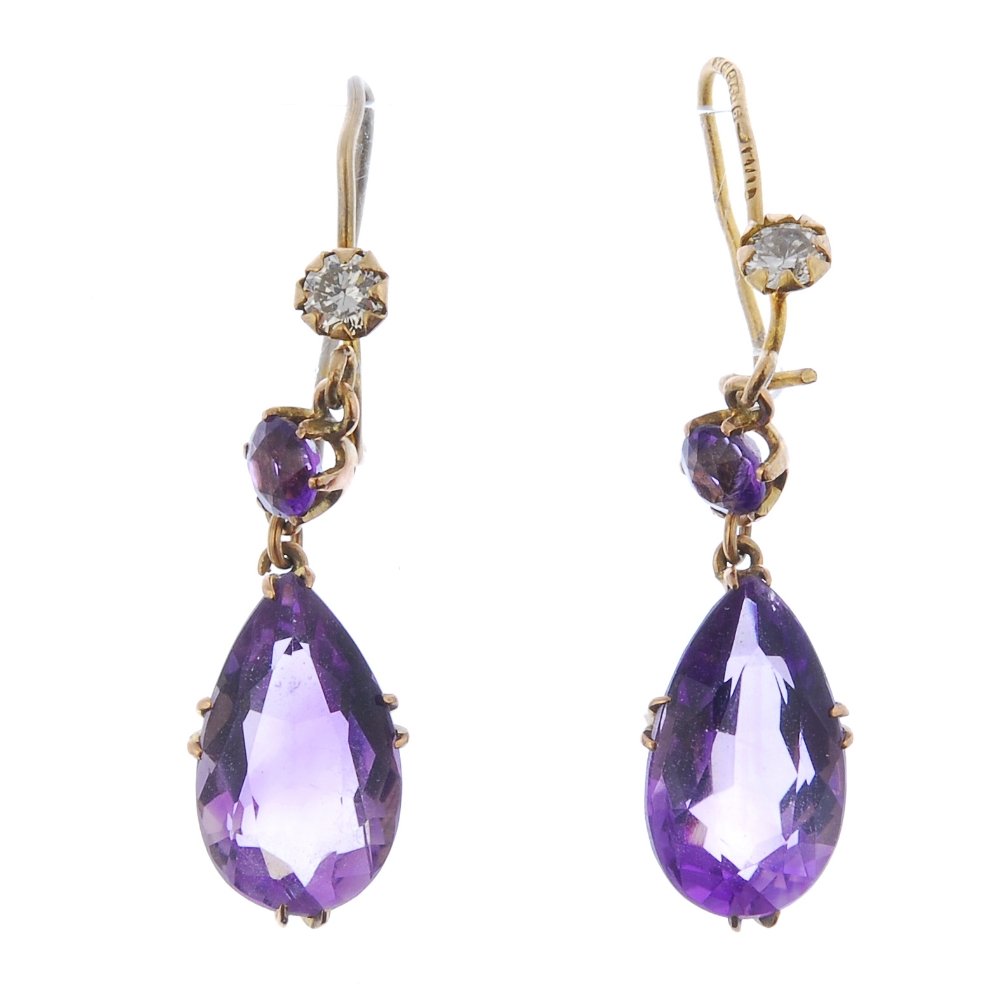 A pair of diamond and amethyst ear pendants. (1 of 2)