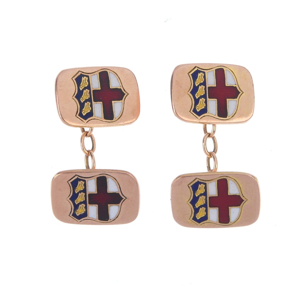A pair of early 20th century 9ct gold enamel cufflinks. (1 of 2)
