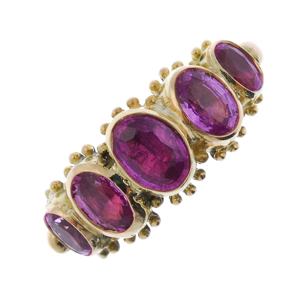 A pink sapphire five-stone ring. (1 of 3)