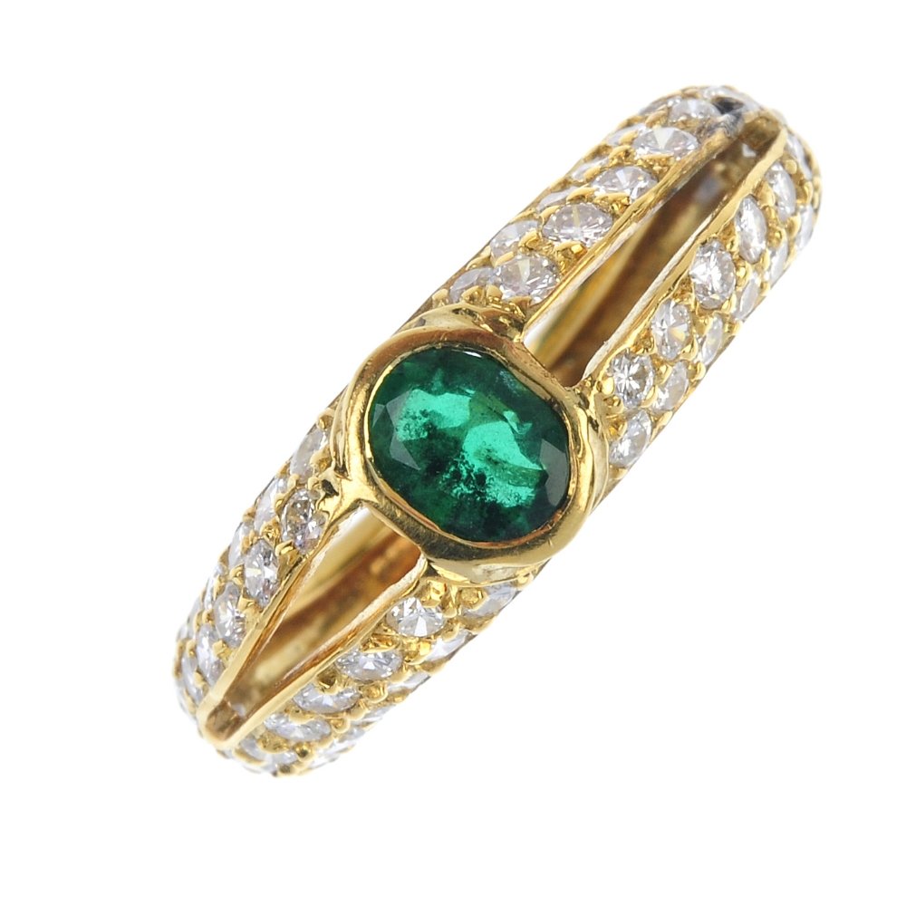 An emerald and diamond dress ring. (1 of 3)