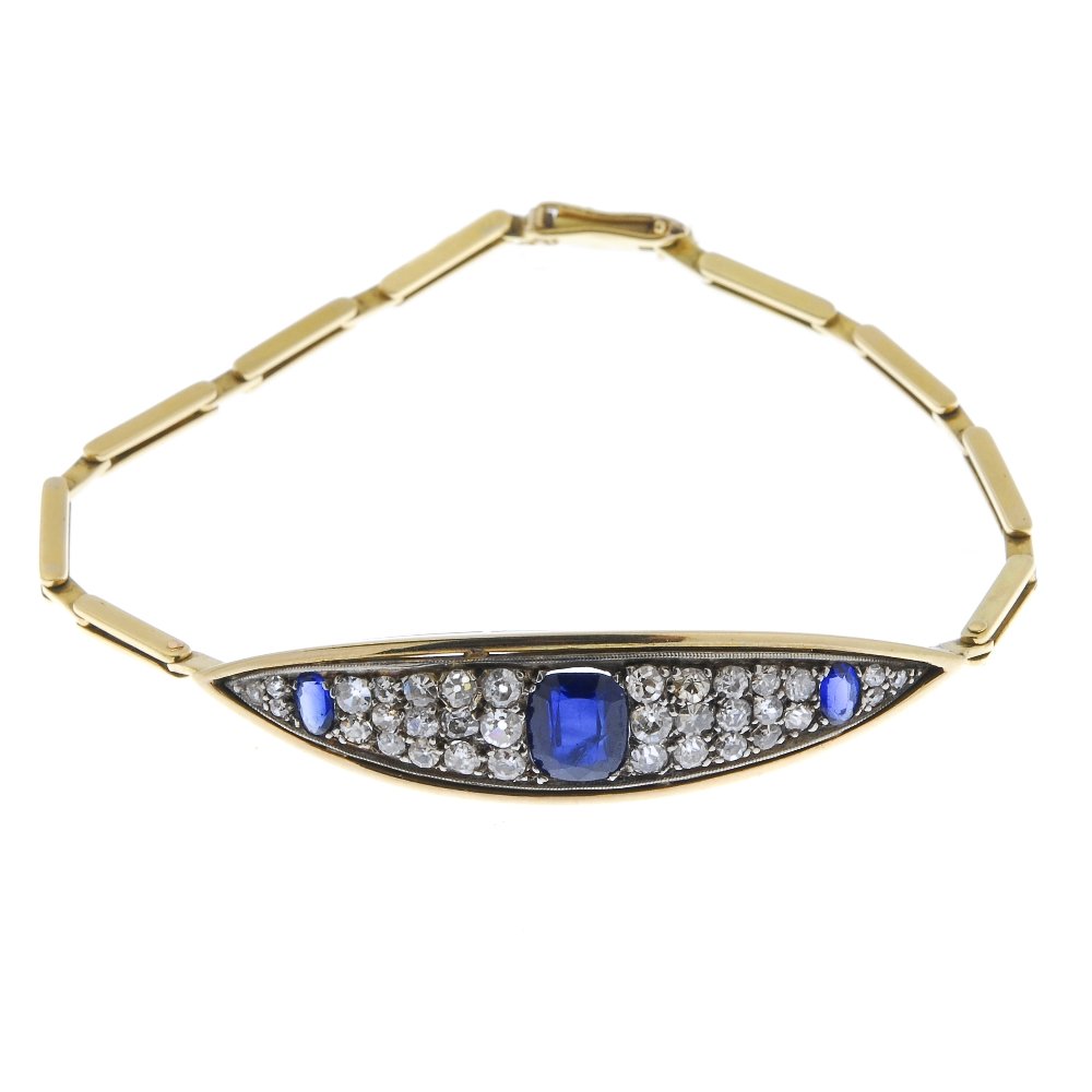 A mid 20th century sapphire and diamond bracelet. (1 of 2)