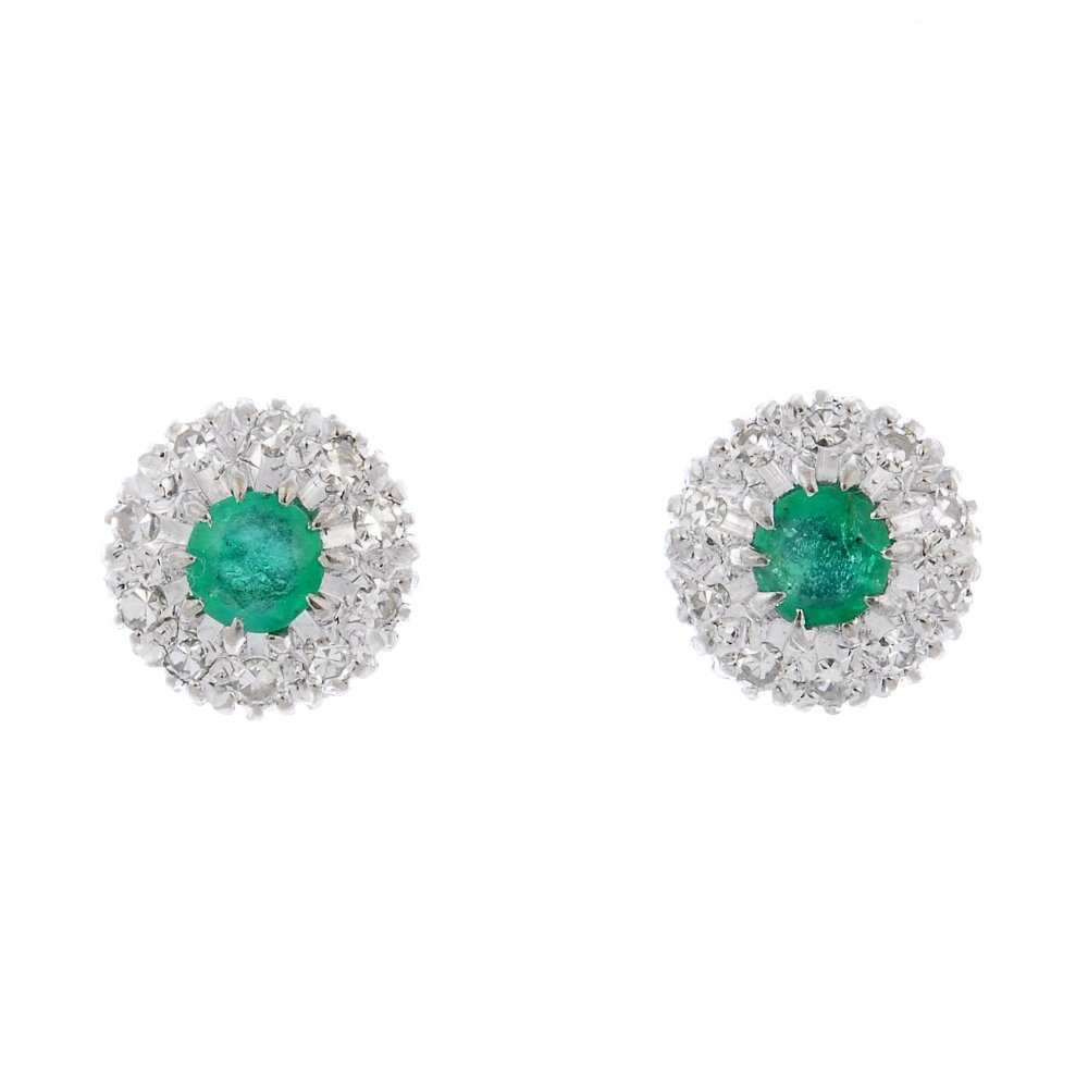 A pair of emerald and diamond cluster ear studs. (1 of 1)