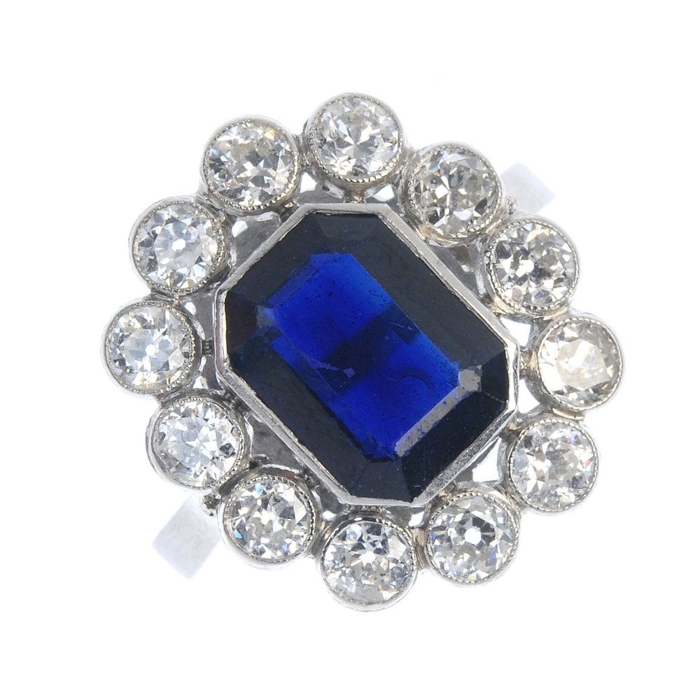 A mid 20th century platinum, sapphire and diamond (1 of 3)