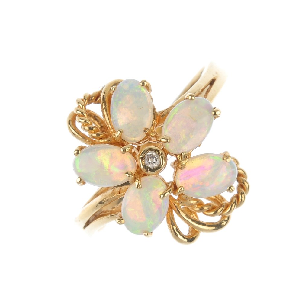 A set of opal and diamond floral jewellery. (1 of 4)