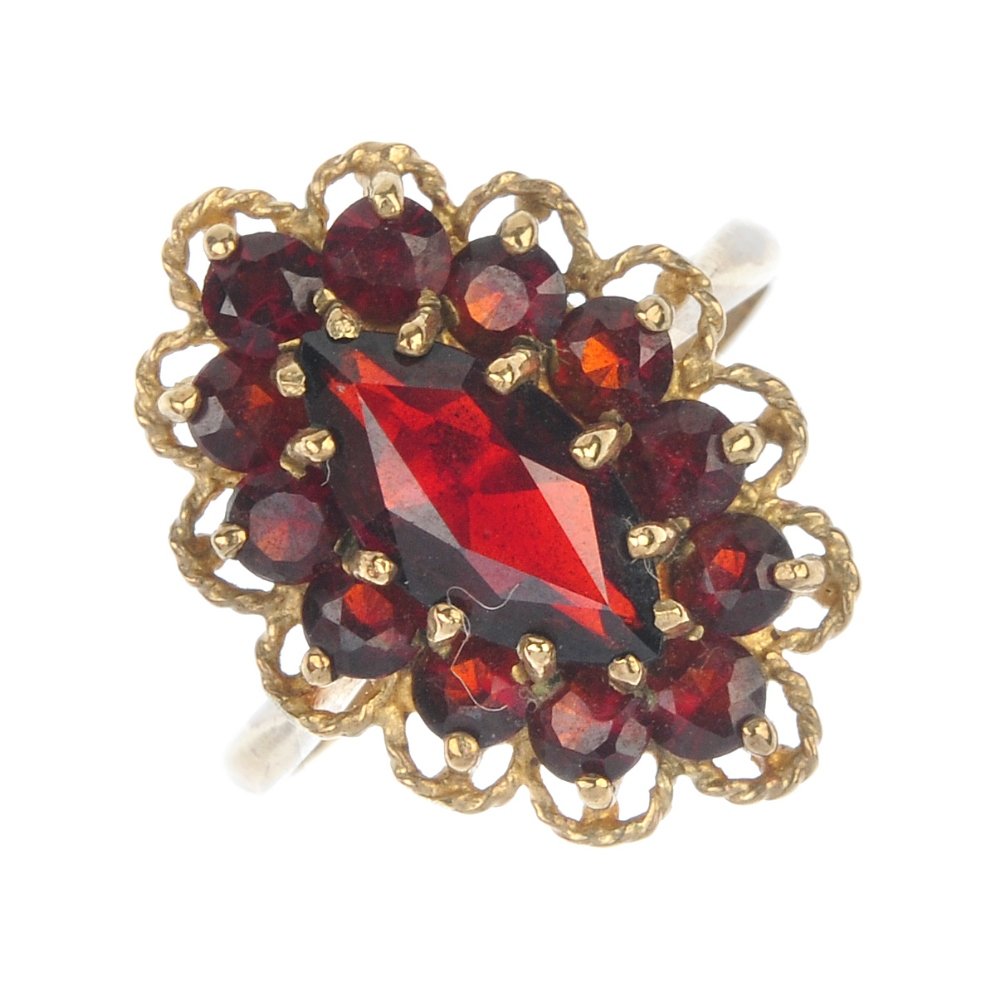 A 9ct gold garnet cluster ring. (1 of 4)