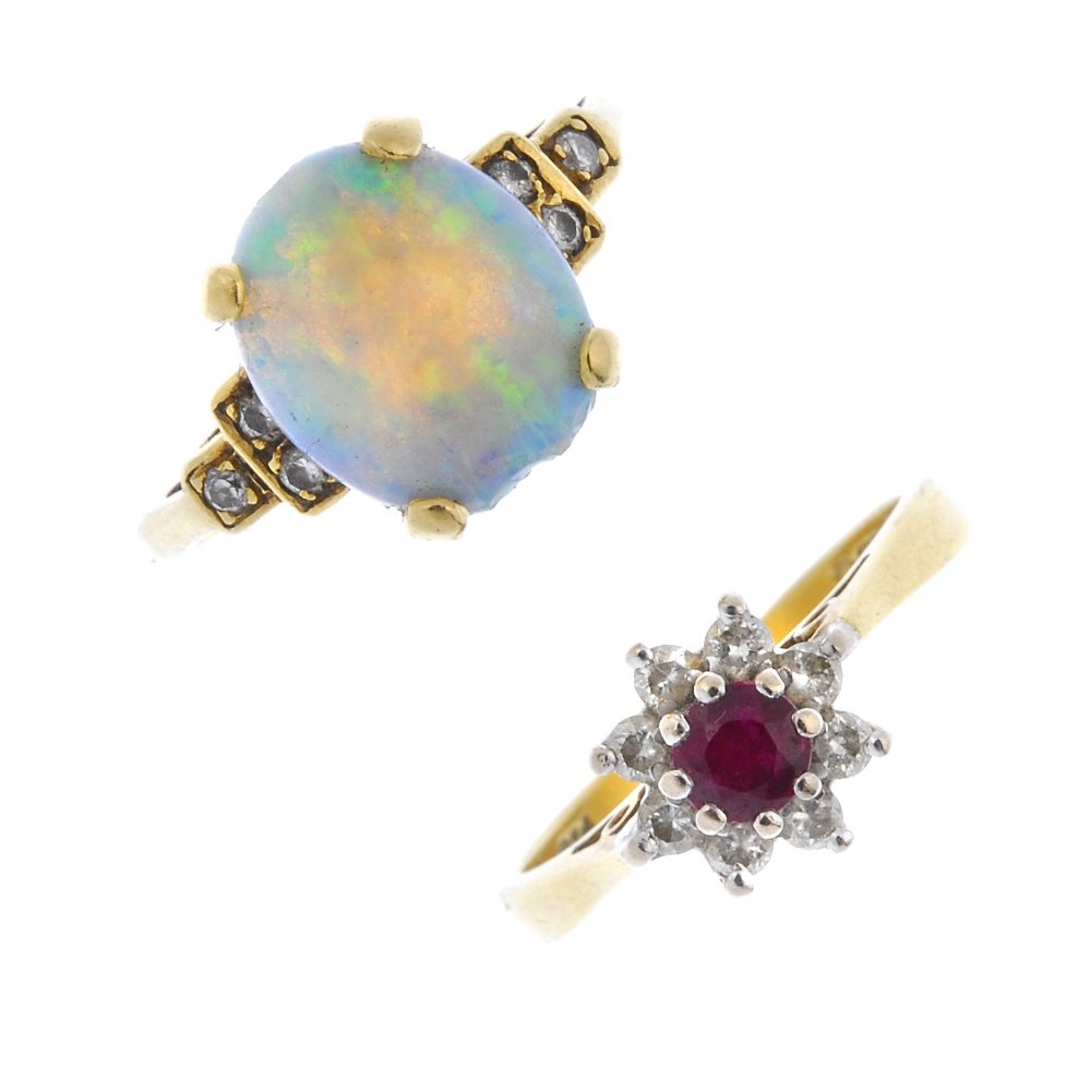Two 18ct gold diamond and gem-set rings. (1 of 4)