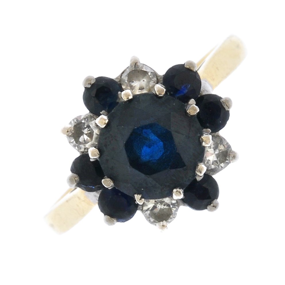 A sapphire and diamond cluster ring. (1 of 4)