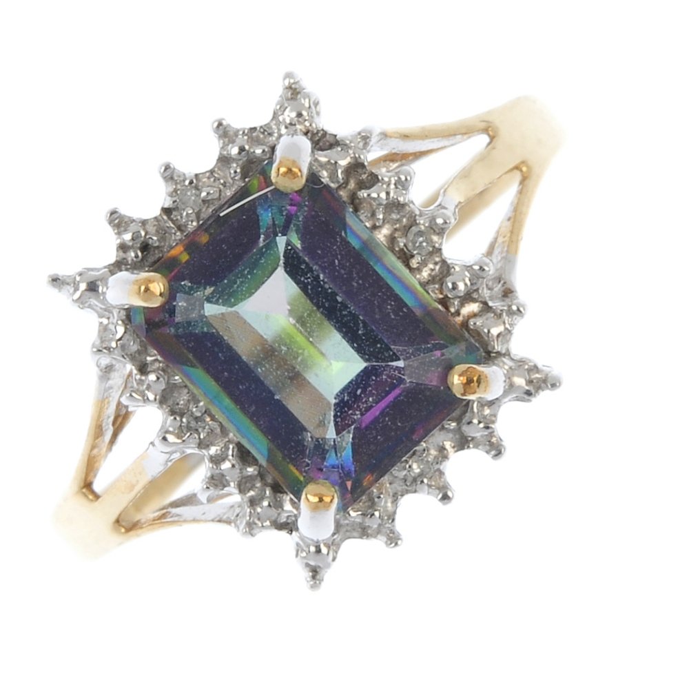 A 9ct gold coated topaz and diamond cluster ring. (1 of 1)