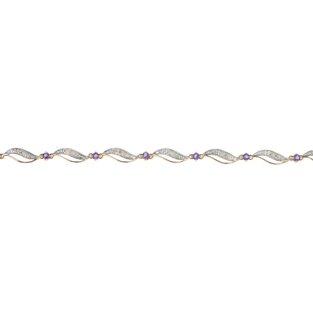 Two 9ct gold amethyst and diamond bracelets. (1 of 4)