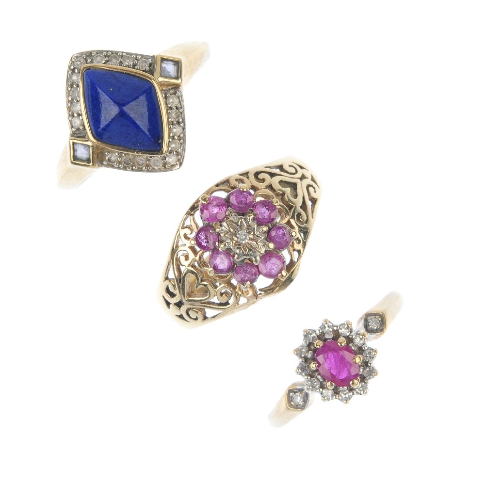 A selection of three 9ct gold diamond and gem-set dress (1 of 3)