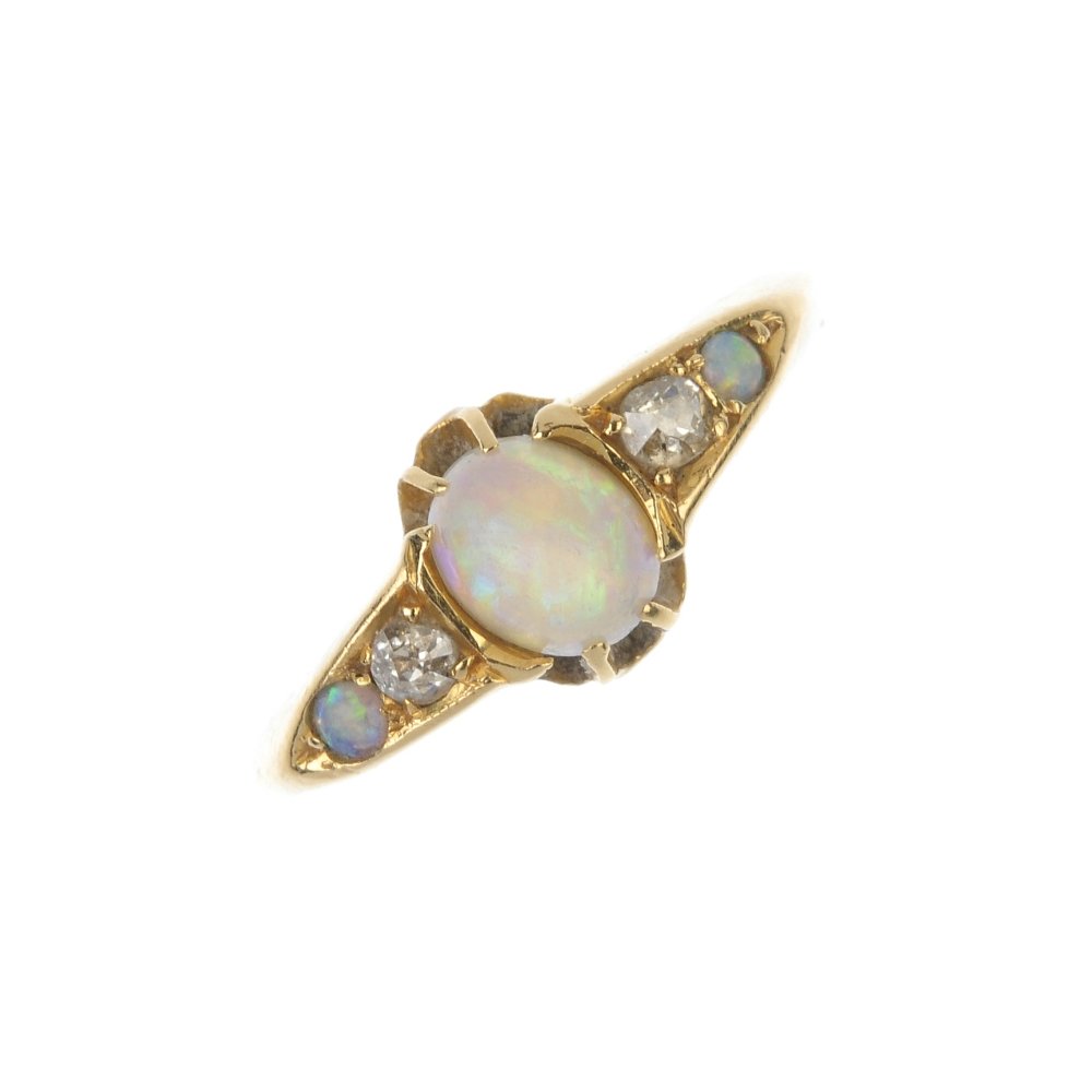 An early 20th century 18ct gold opal and diamond ring. (1 of 4)