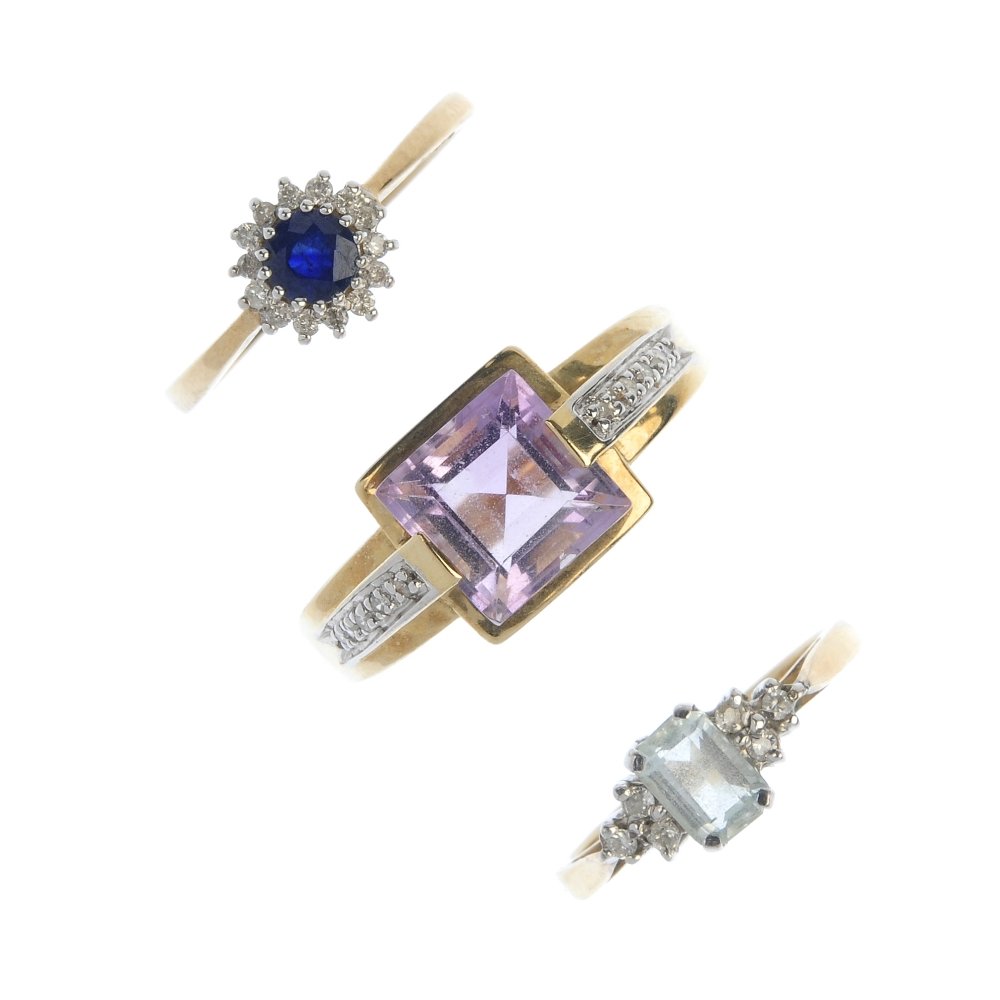 A selection of three 9ct gold diamond and gem-set (1 of 4)