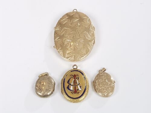 Four assorted oval lockets, to include