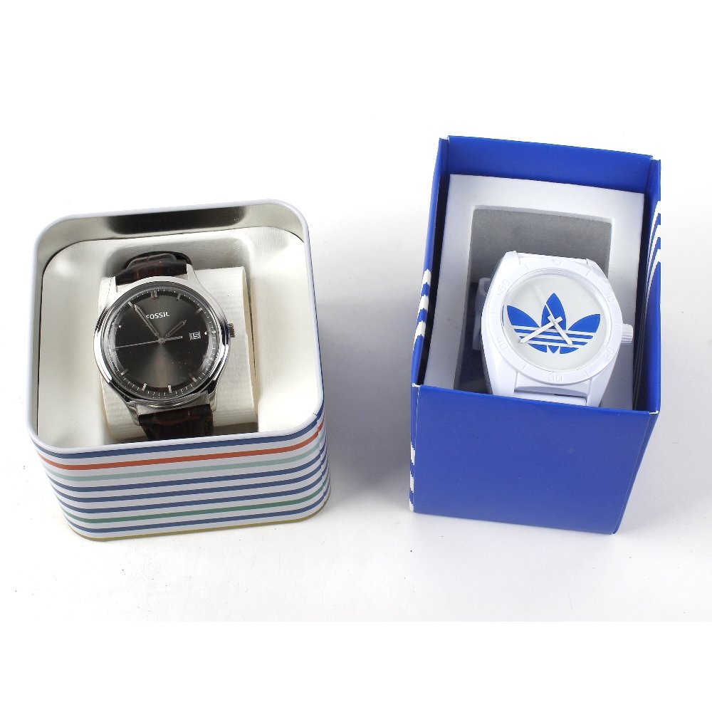 A box containing 45 various boxed watches, to include: A box containing 45 various boxed watches, to include Fossil, Adidas, DKNY and Diesel. All recommended for spares and repair purposes only.