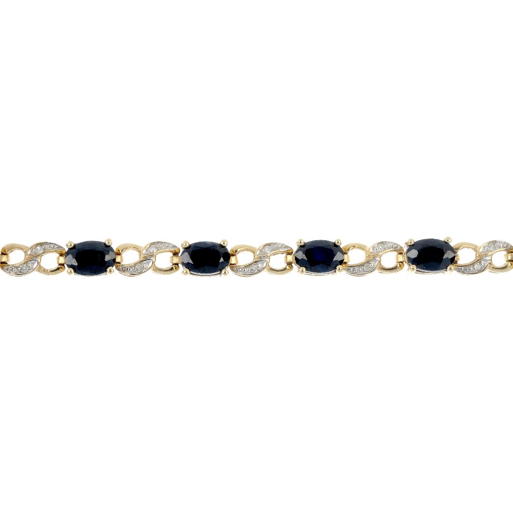 A 9ct gold sapphire and diamond bracelet. (1 of 2)