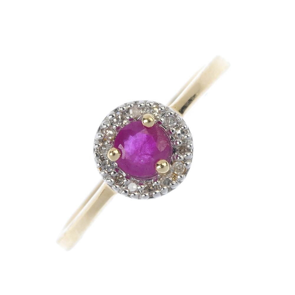 A 9ct gold ruby and diamond ring. (1 of 4)