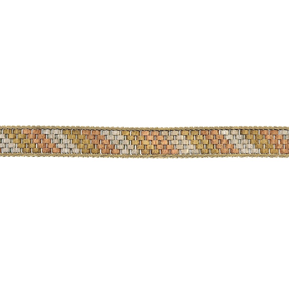 A 9ct gold tri-colour brick-link bracelet. (1 of 3)