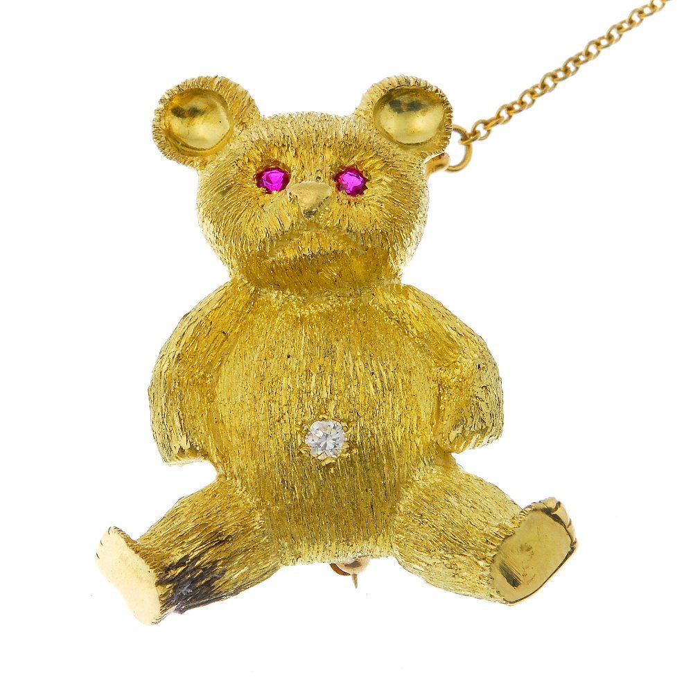 A diamond and ruby teddy bear brooch. (1 of 2)