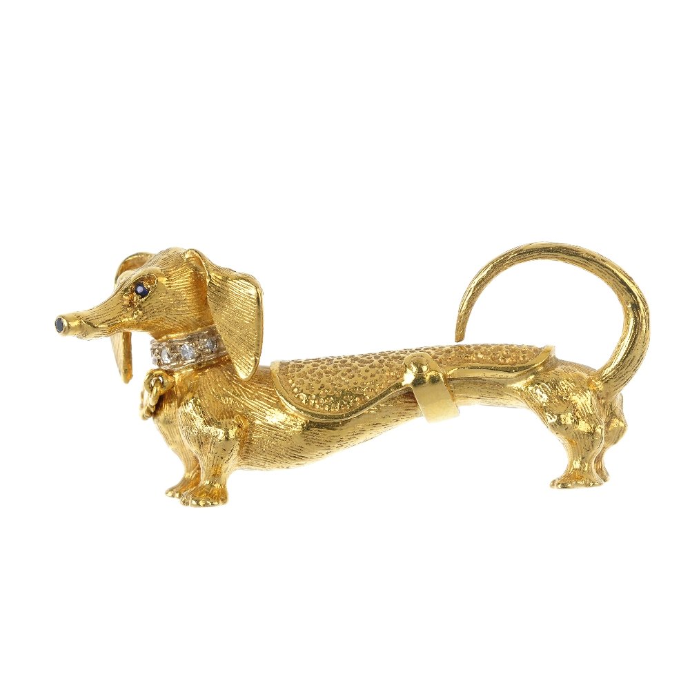 A 1960s 18ct gold diamond and sapphire dachshund (1 of 2)