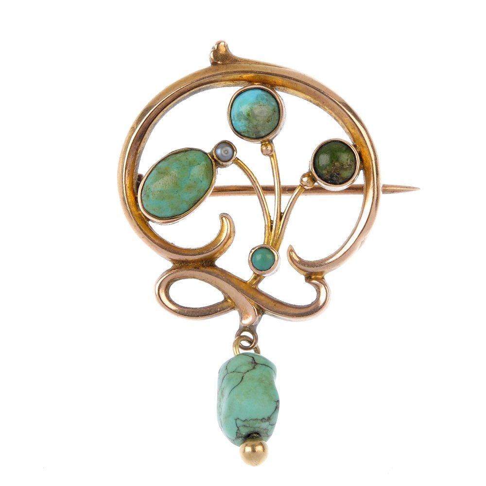 An early 20th century 9ct gold gem-set brooch. (1 of 2)