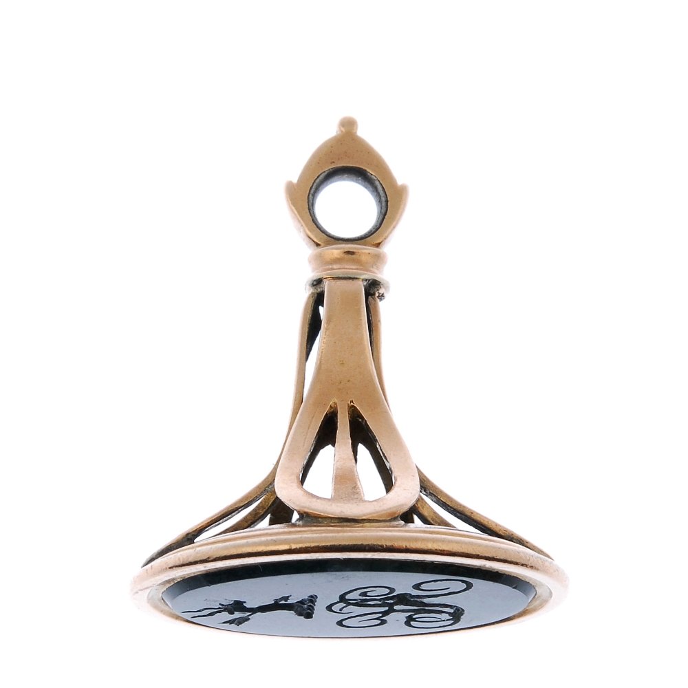 A late 19th century 9ct gold bloodstone intaglio fob. (1 of 2)