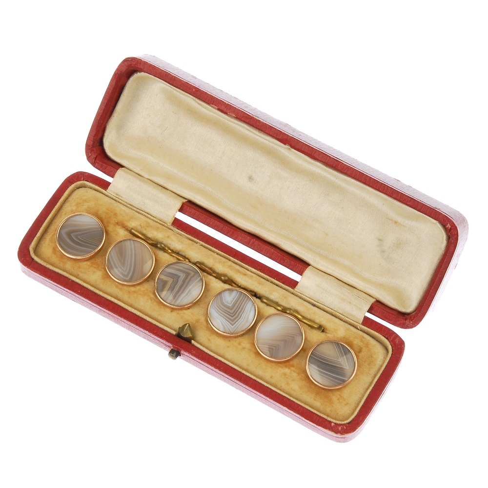 A set of six early 20th century agate dress studs. (1 of 3)