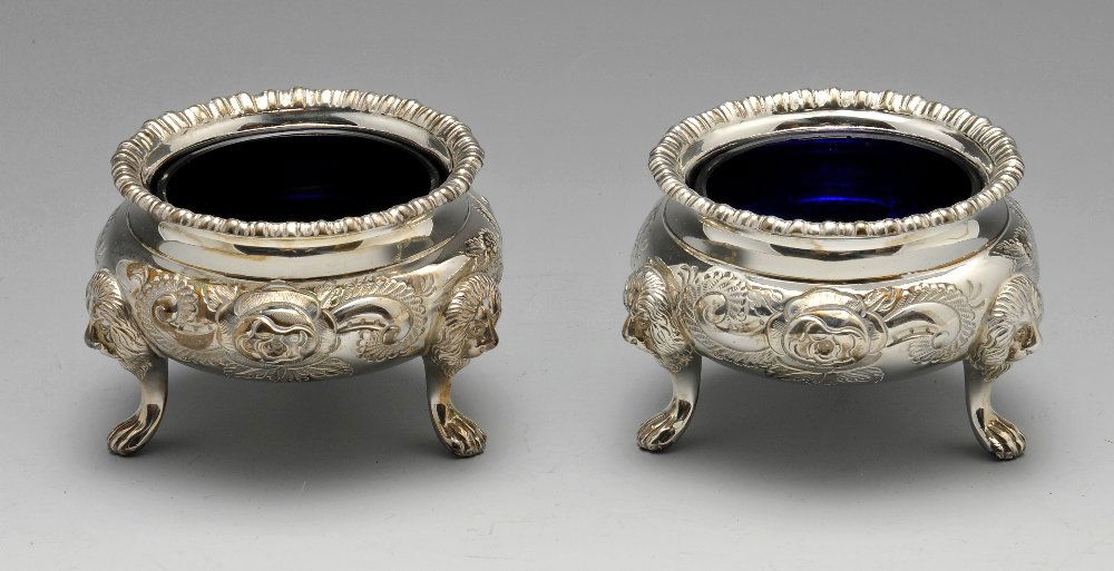 A pair of late Victorian silver open salts. (1 of 5)