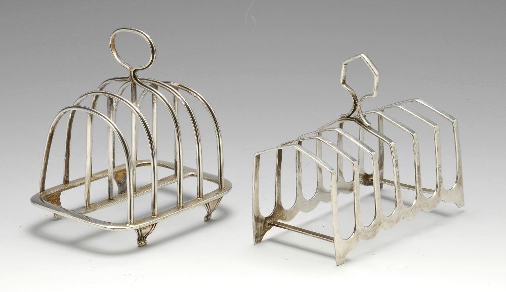 An Edwardian silver toast rack & a later example. (2). (1 of 5)