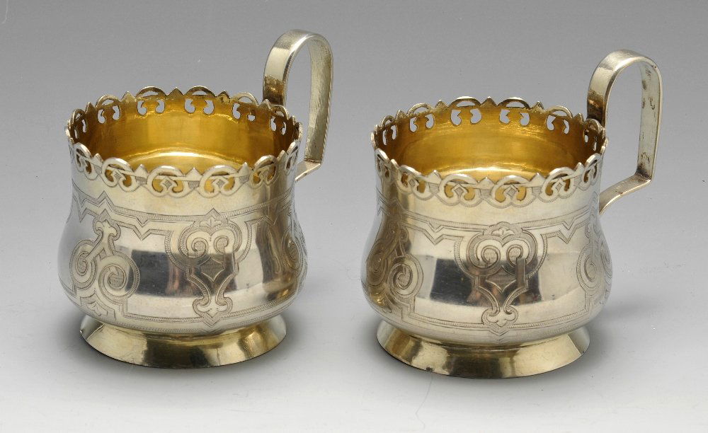 A pair of Russian silver tea glass holders. (1 of 6)