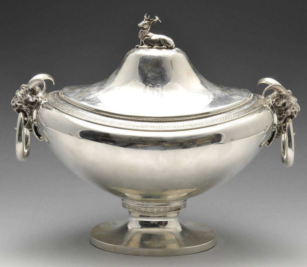An American silver soup tureen and cover. (1 of 8)
