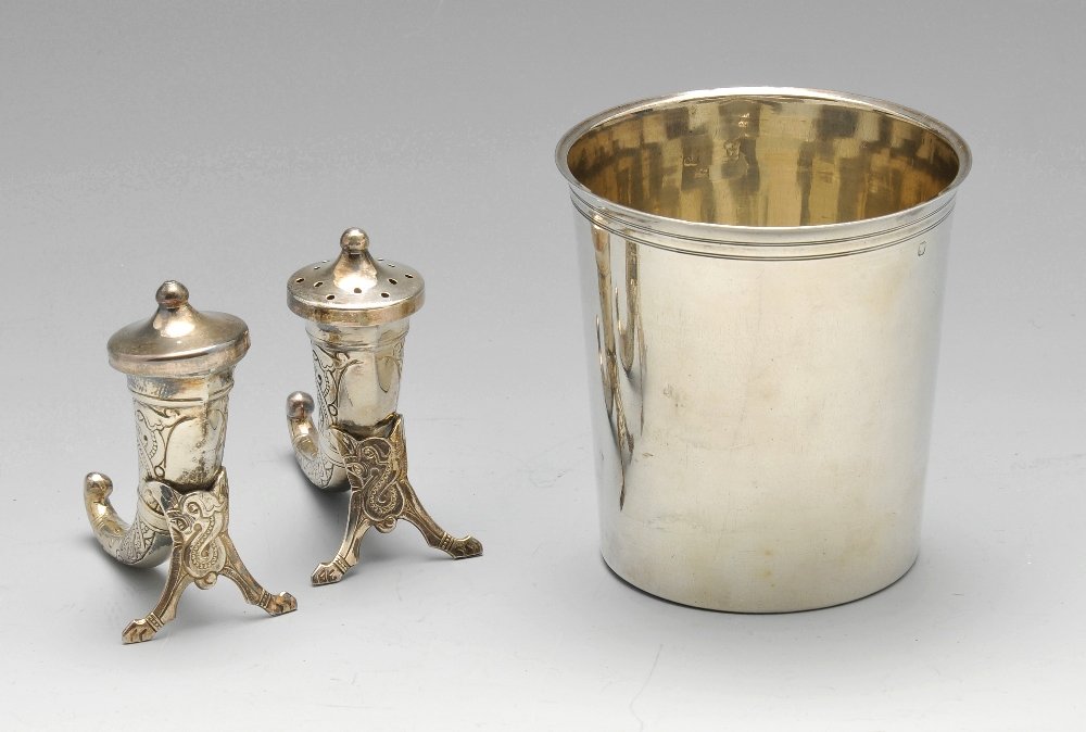 A French silver beaker, plus a Norwegian silver salt (1 of 7)