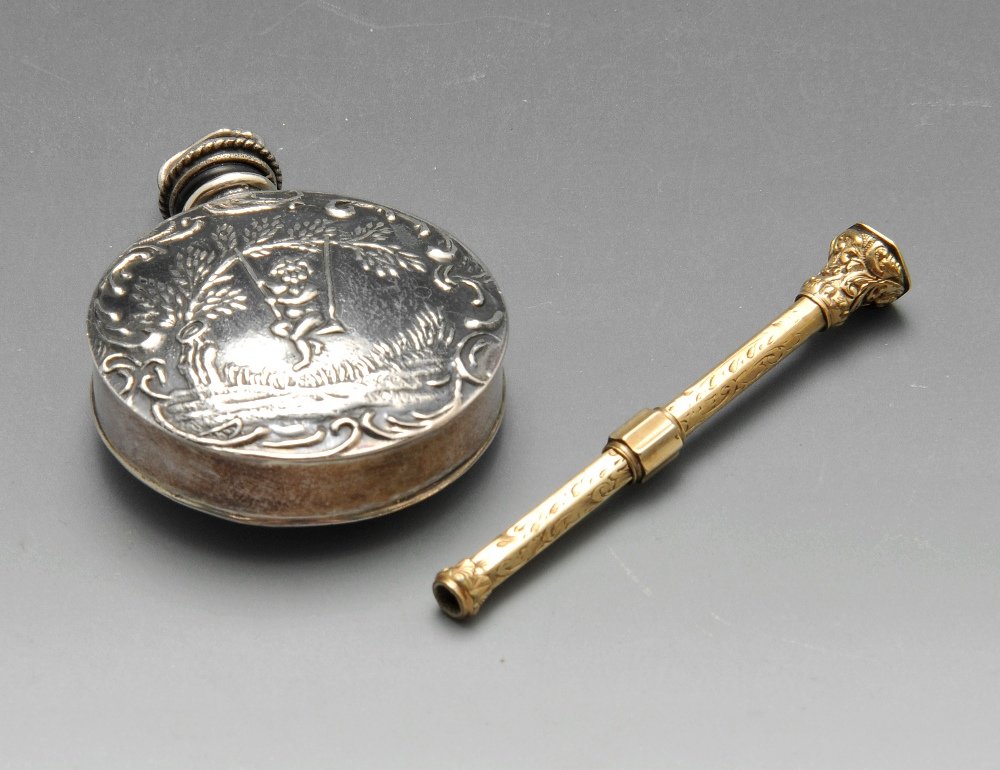 A continental circular silver scent phial with import (1 of 3)