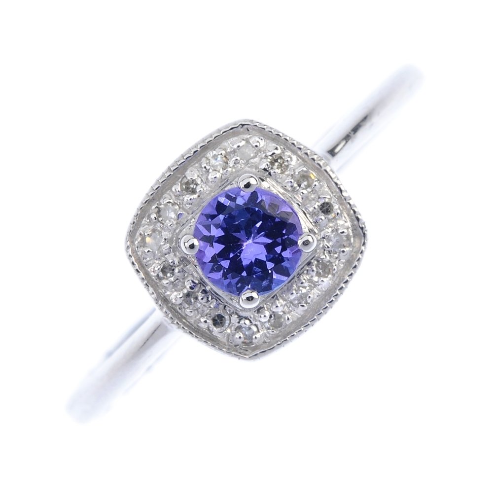 A 9ct gold tanzanite and diamond ring. (1 of 4)