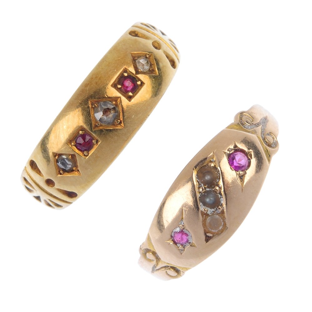 Two late Victorian 15ct gold ruby, diamond and split (1 of 4)