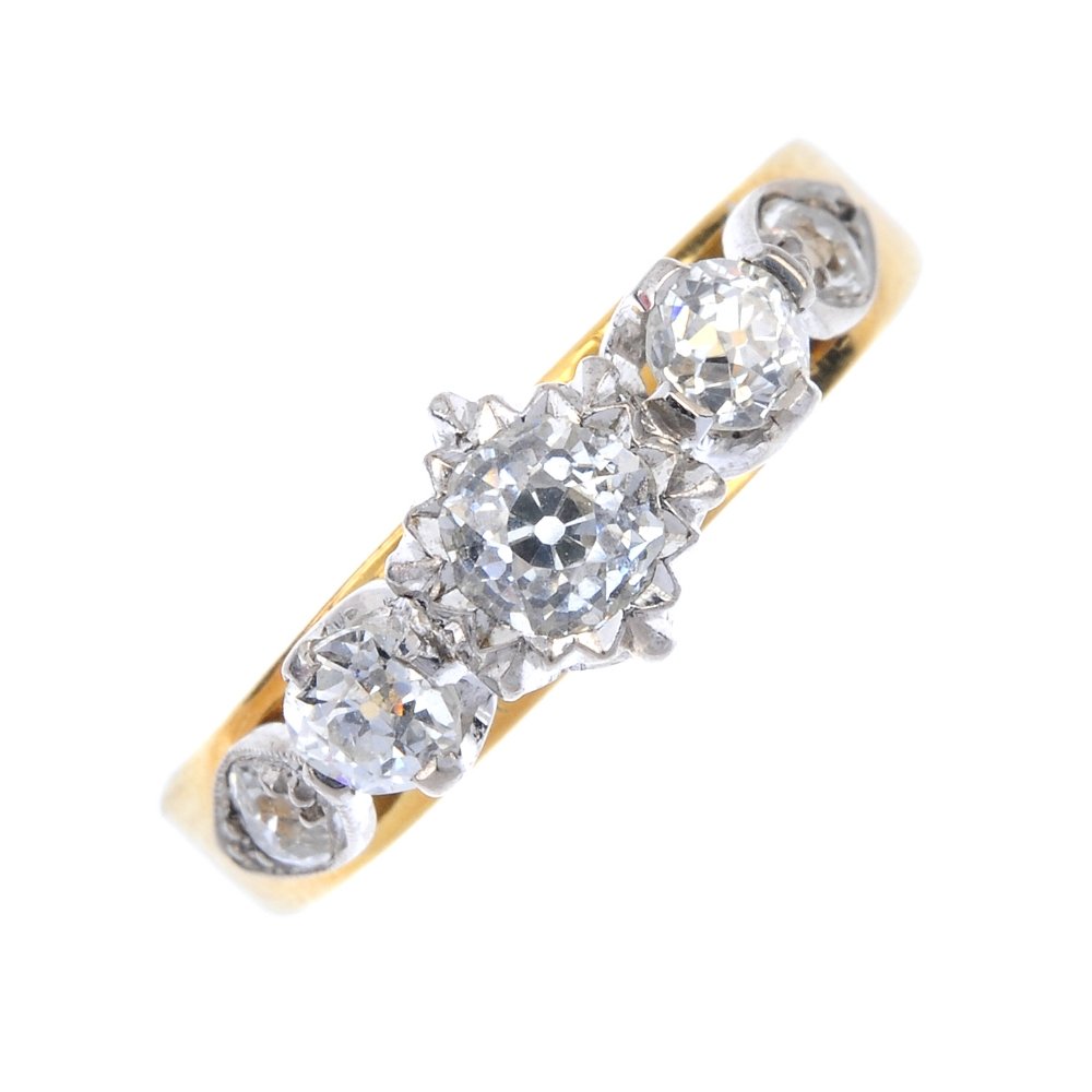 A mid 20th century 18ct gold diamond five-stone ring. (1 of 4)