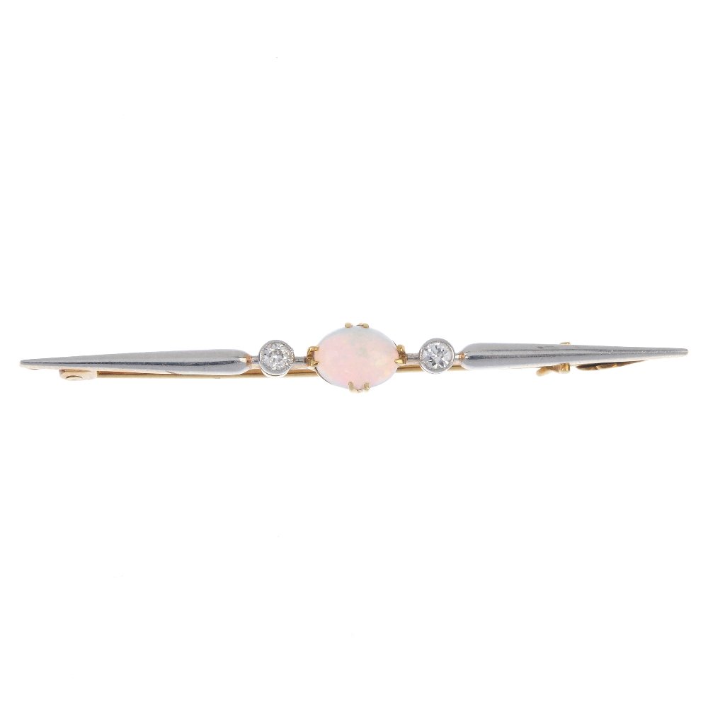 A mid 20th century diamond and opal bar brooch. (1 of 2)