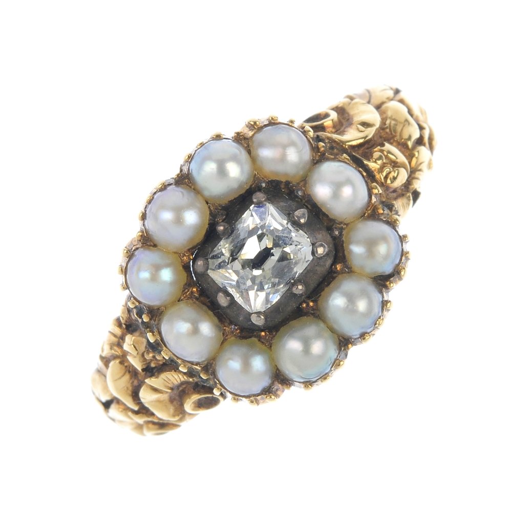 A mid 19th century 15ct gold diamond and split pearl (1 of 4)