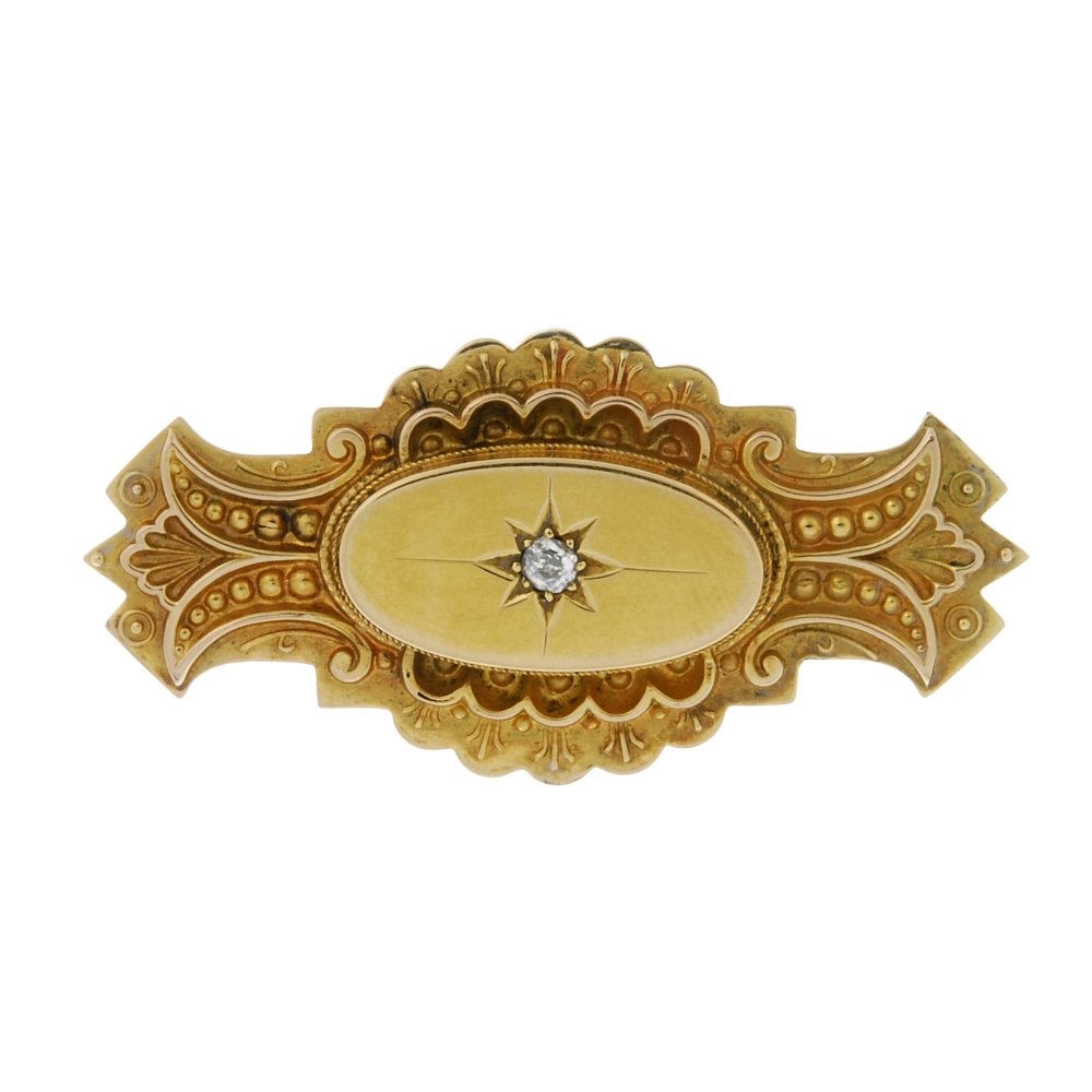 A late Victorian 9ct gold and diamond memorial brooch. (1 of 2)