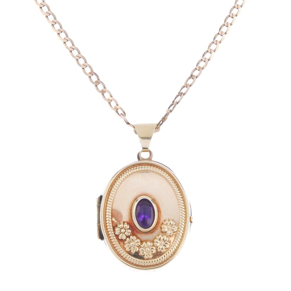 Two 9ct gold gem-set lockets and a 9ct gold chain. (1 of 2)