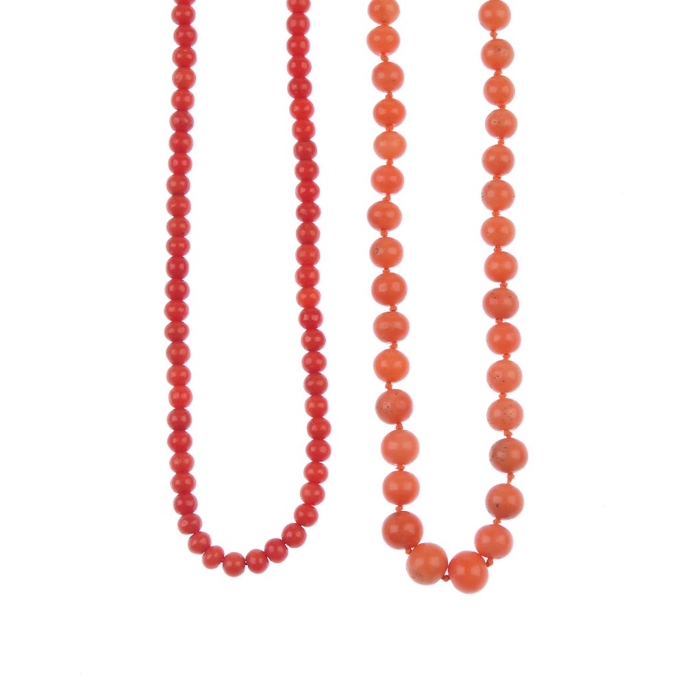 Two coral necklaces. (1 of 2)