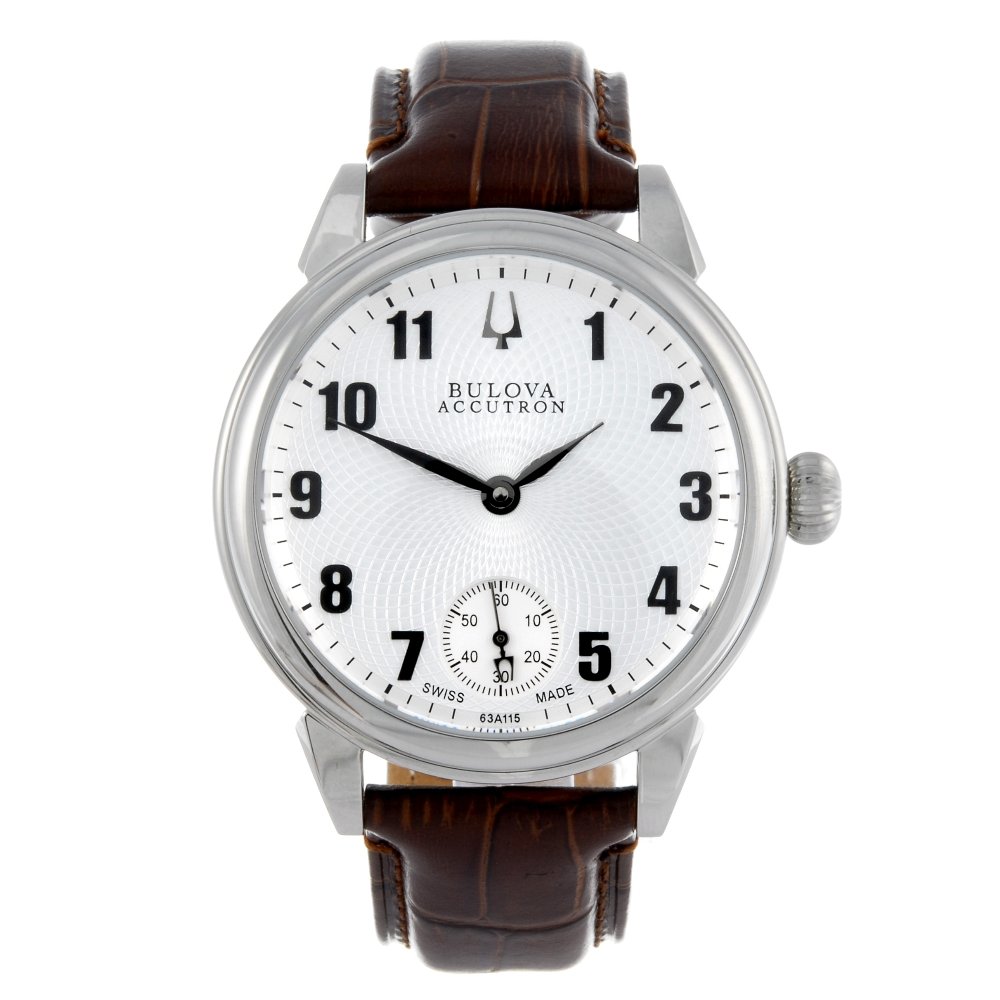 BULOVA - a gentleman's stainless steel Accutron wrist: BULOVA - a gentleman's Accutron wrist watch. Stainless steel case. Reference C869880, serial 13818091. Unsigned manual wind movement. Silvered dial with Arabic numeral hour markers, subsidiary seconds