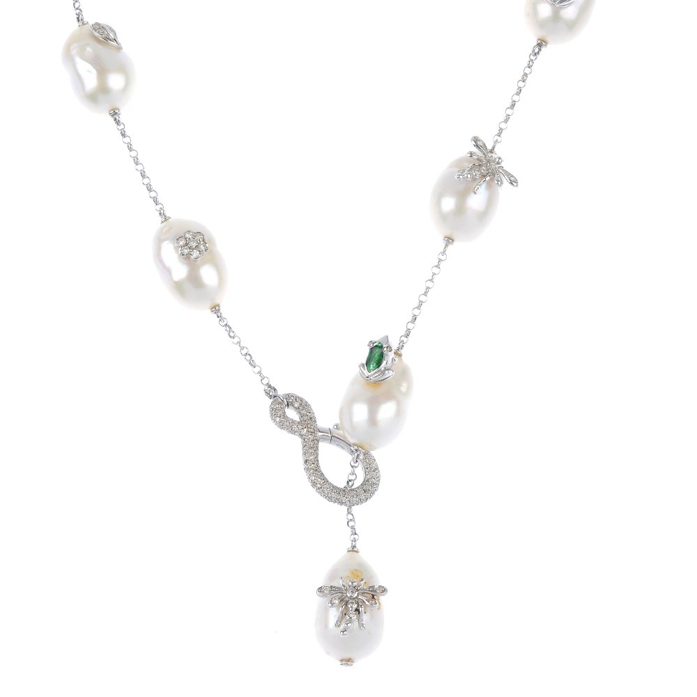 A diamond and baroque pearl necklace. (1 of 3)