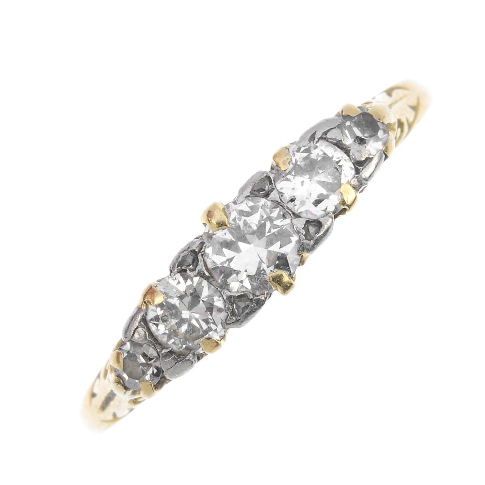An early 20th century 18ct gold diamond five-stone (1 of 4)